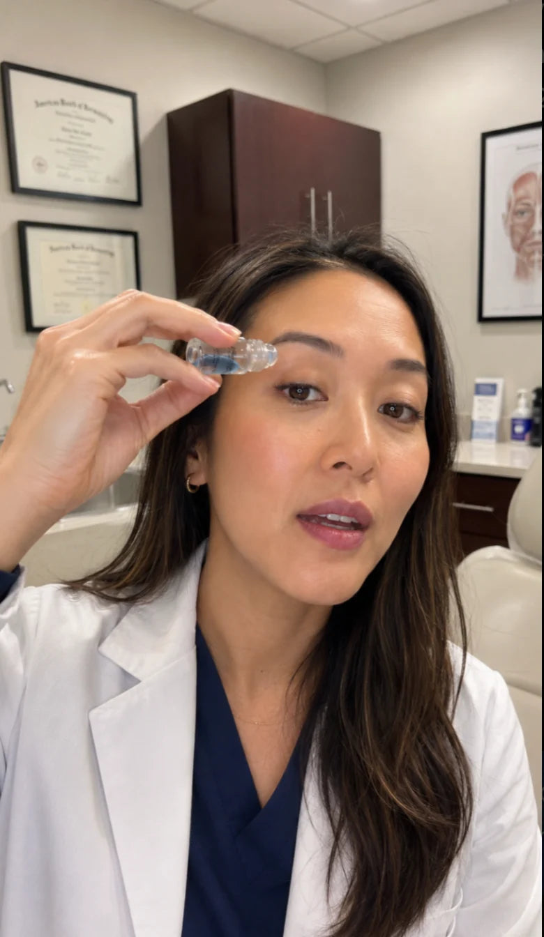 Applicator held above the eye, along the brow bone