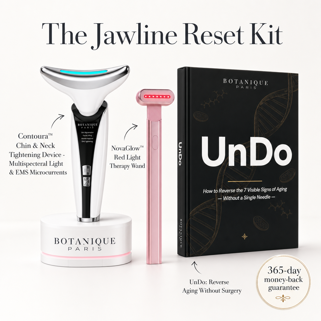 The Jawline Reset Kit (1x Contoura™ Chin & Neck Tightening Device - Multispecteral Light & EMS Microcurrents + 1x NovaGlow™ Red Light Therapy Wand + 1x UnDo: Reverse Aging Without Surgery)