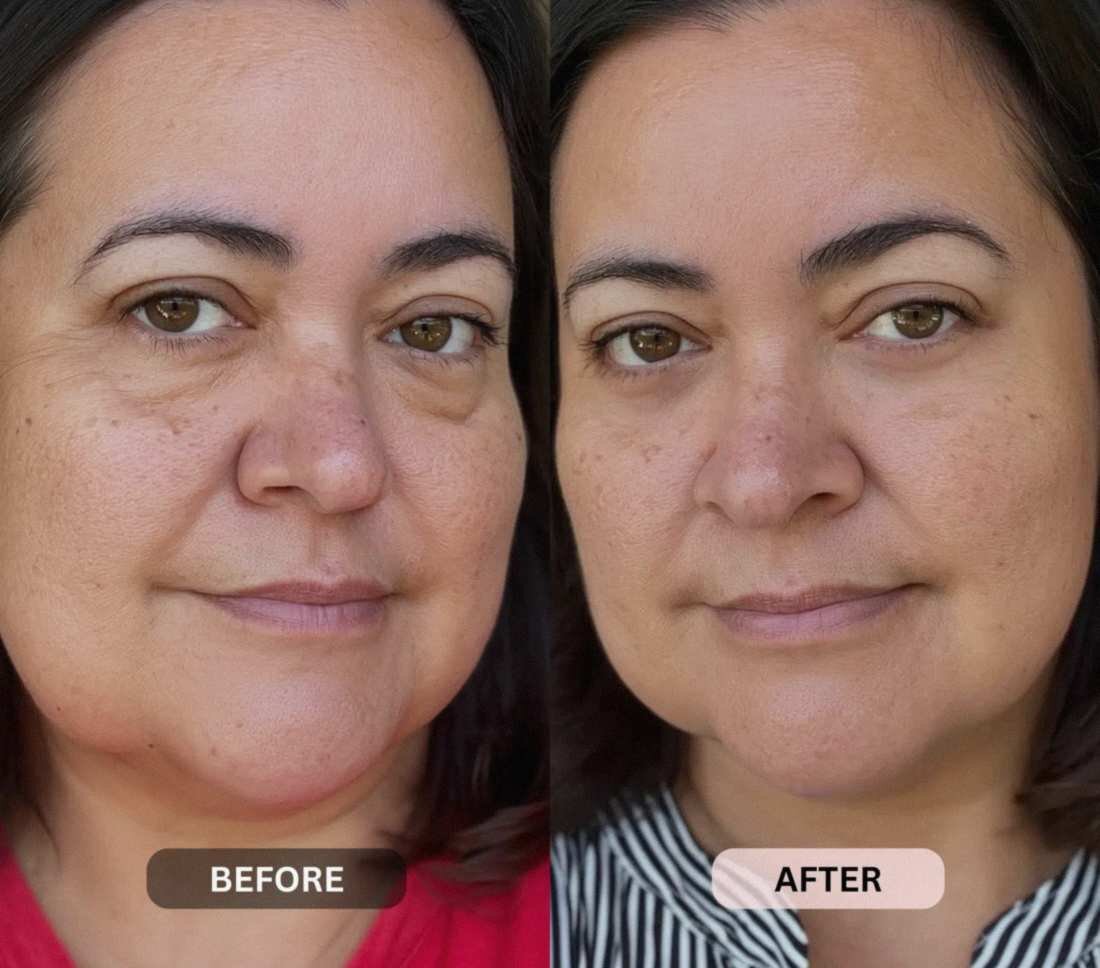 Before and after: de-puffed under-eyes