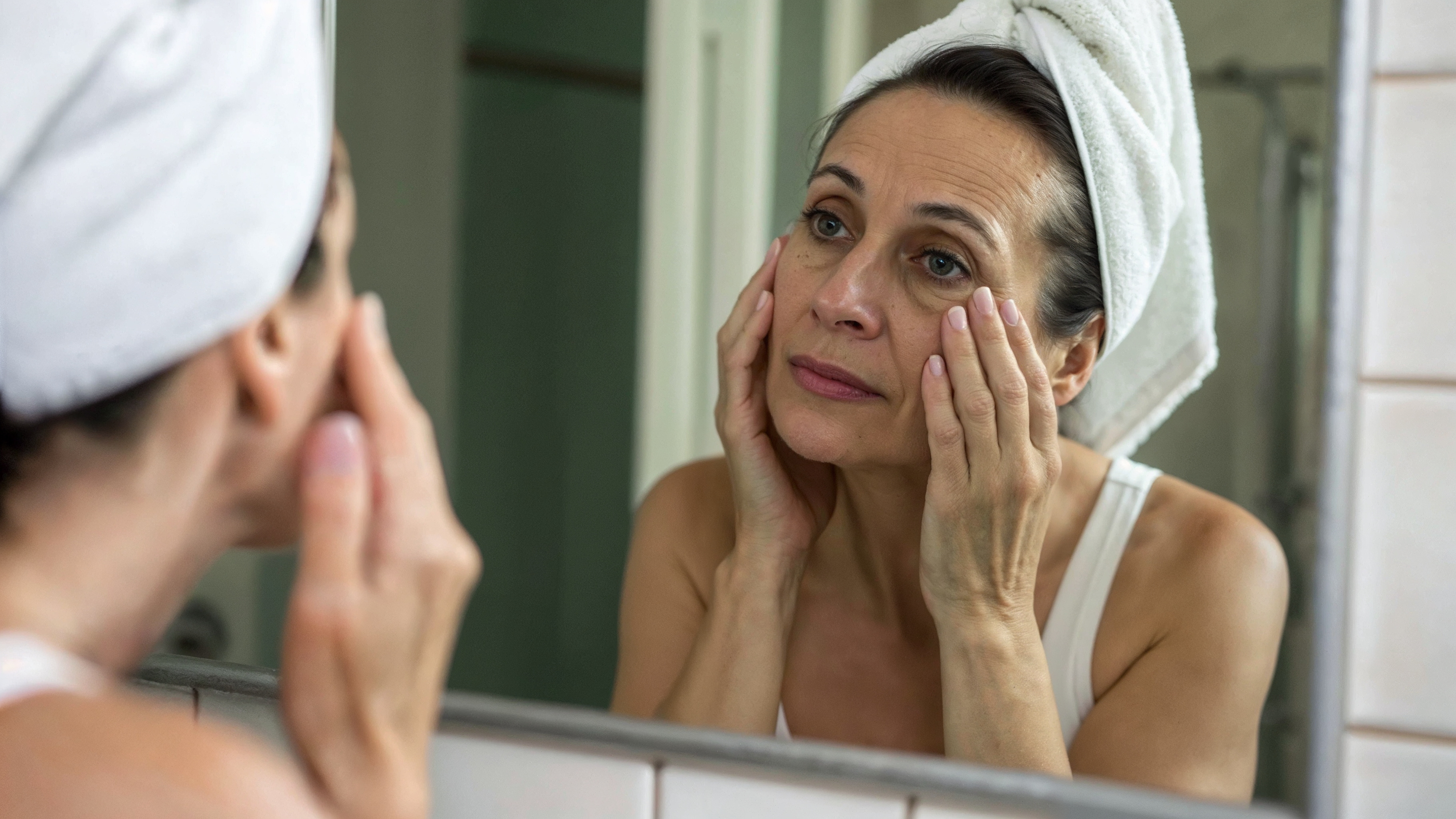 woman showing eye puffiness and dark circles