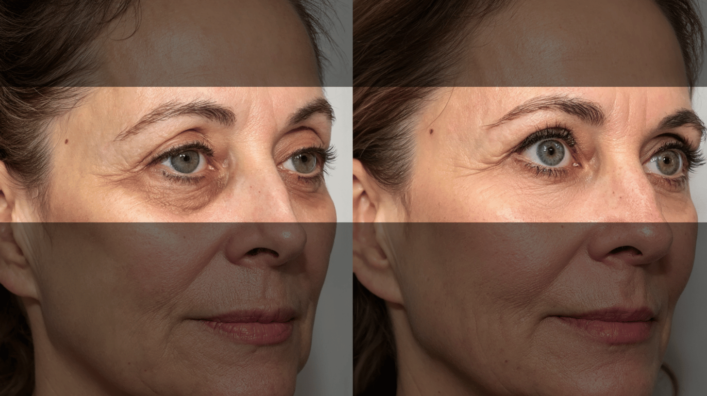 A clear image of old women's dark circles before and after treatment