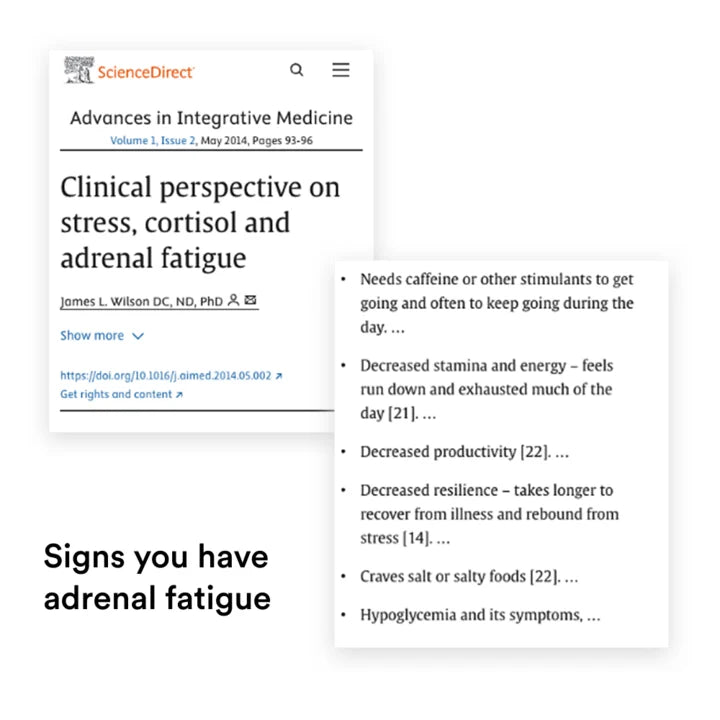 Published clinical perspective on stress, cortisol and adrenal fatigue, with the signs listed